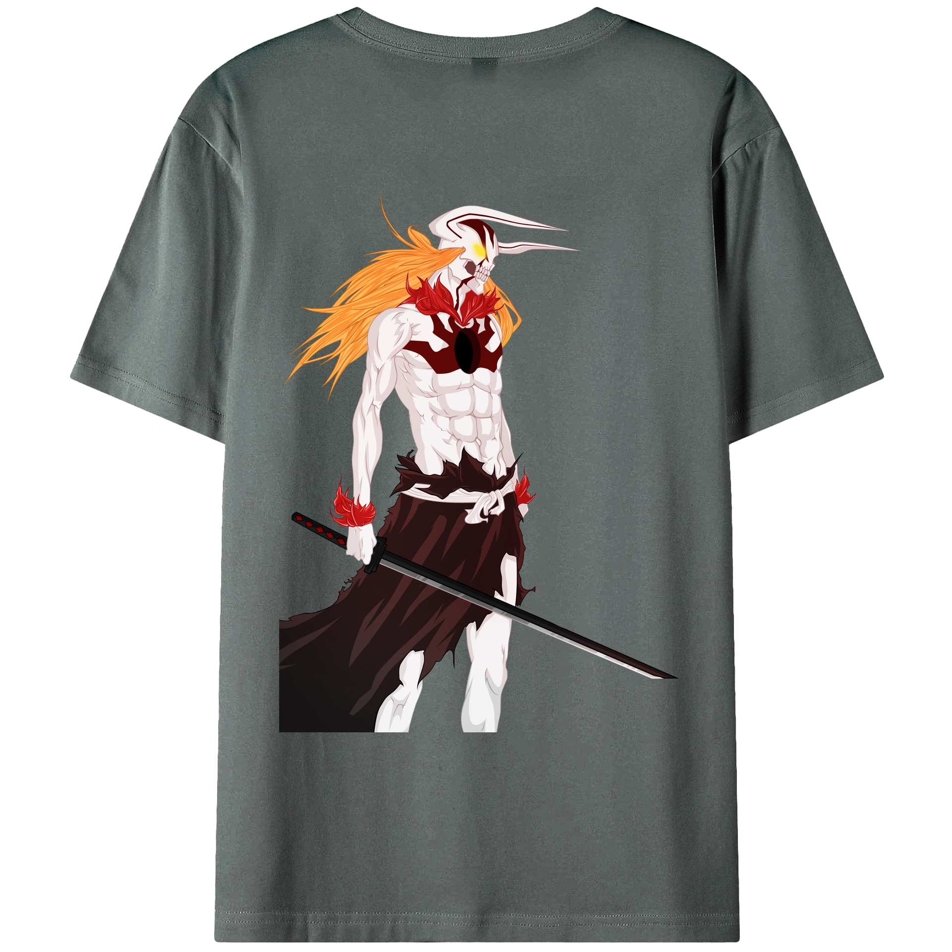 （画像用） ブリーチ 黒崎一護（くろさき いちご）BLEACH Kurosaki Ichigo 綿100％ メンズ半袖Tシャツ（バックプリント） 通気性